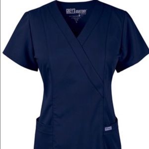 Grey’s Anatomy Mock Wrap Elastic Back Top-Indigo